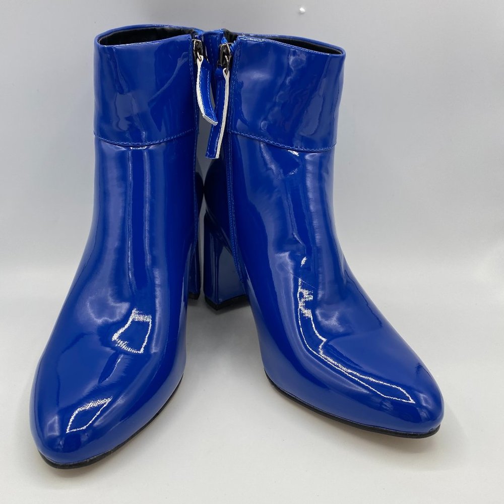 Royal Blue Block Heels Pointy Toe Ankle Booties